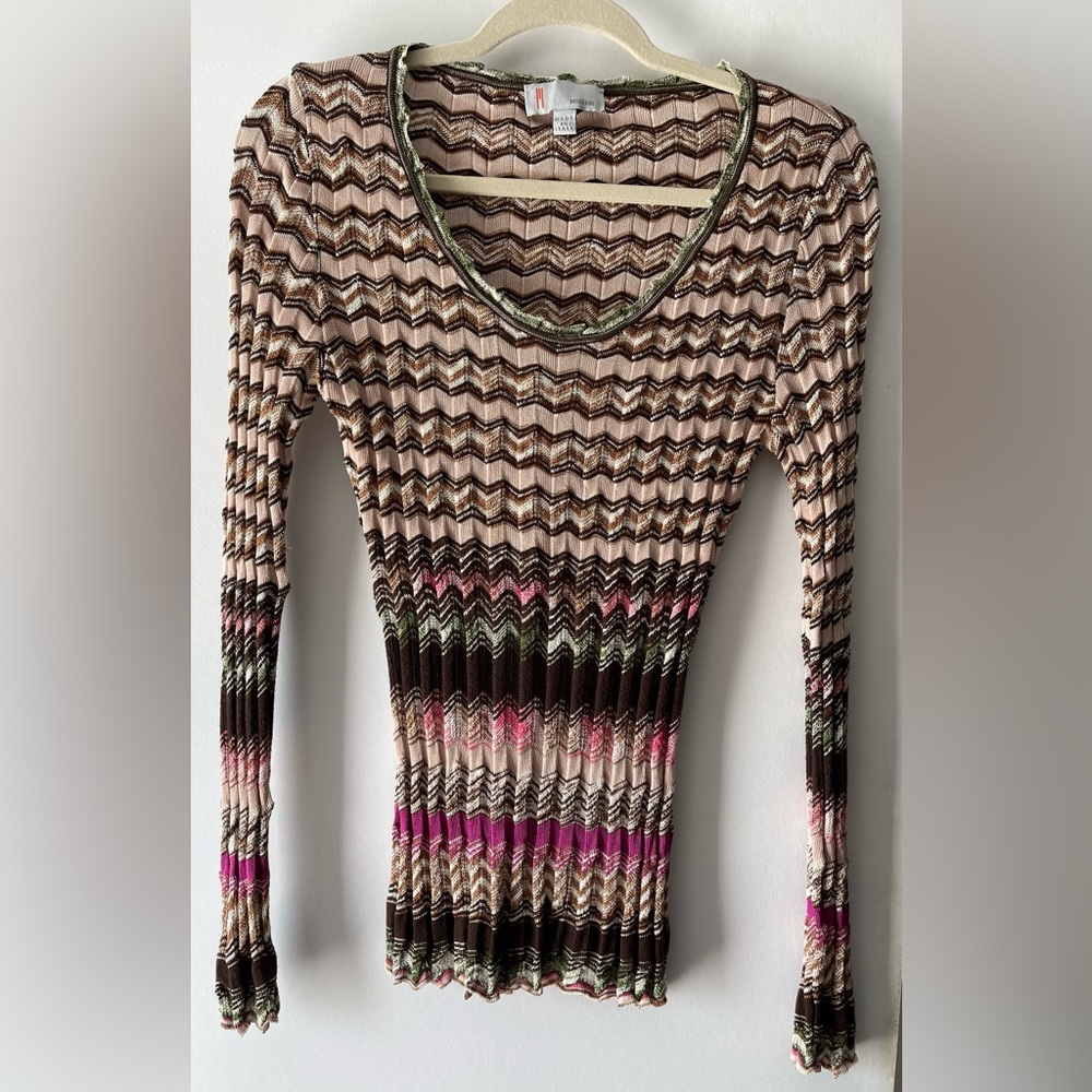 M BY MISSONI KNIT CHEVRON SCOOP NECK SWEATER RV $820 NO SZ TAGS MED UNSTRETCHED